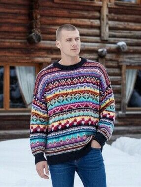 Vintage Steffner Austria Pure Wool Fair Isle Sweater – Colorful Nordic Ski Knit